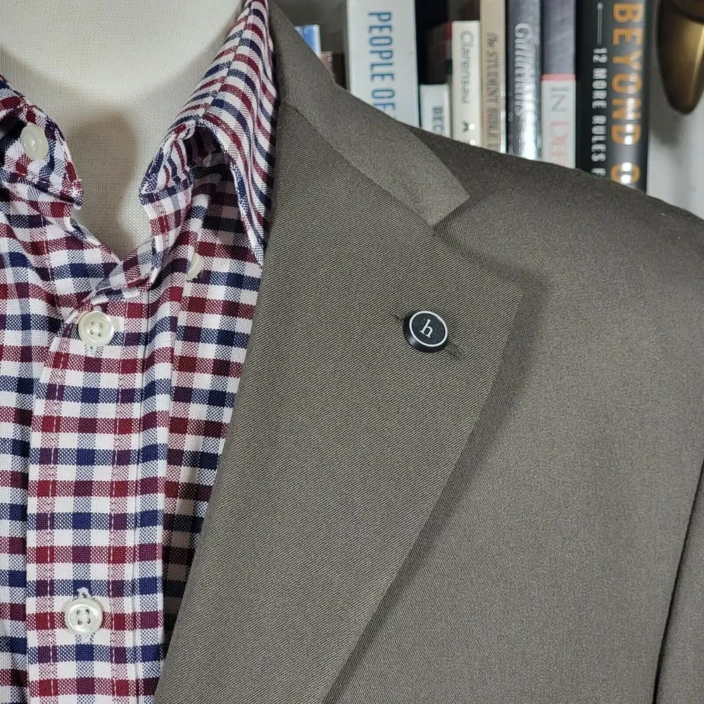 Haggar Men's Sport Coat Blazer Three Button Dark Olive Poly Wool‎ Blend 44L NEW